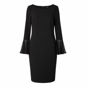 Calvin Klein Black Sheath Dress Elegant Stretch Comfort Bell Sleeve Size M